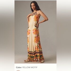 Farm Rio Yellow Motif Halter Jumpsuit New in package Size Small